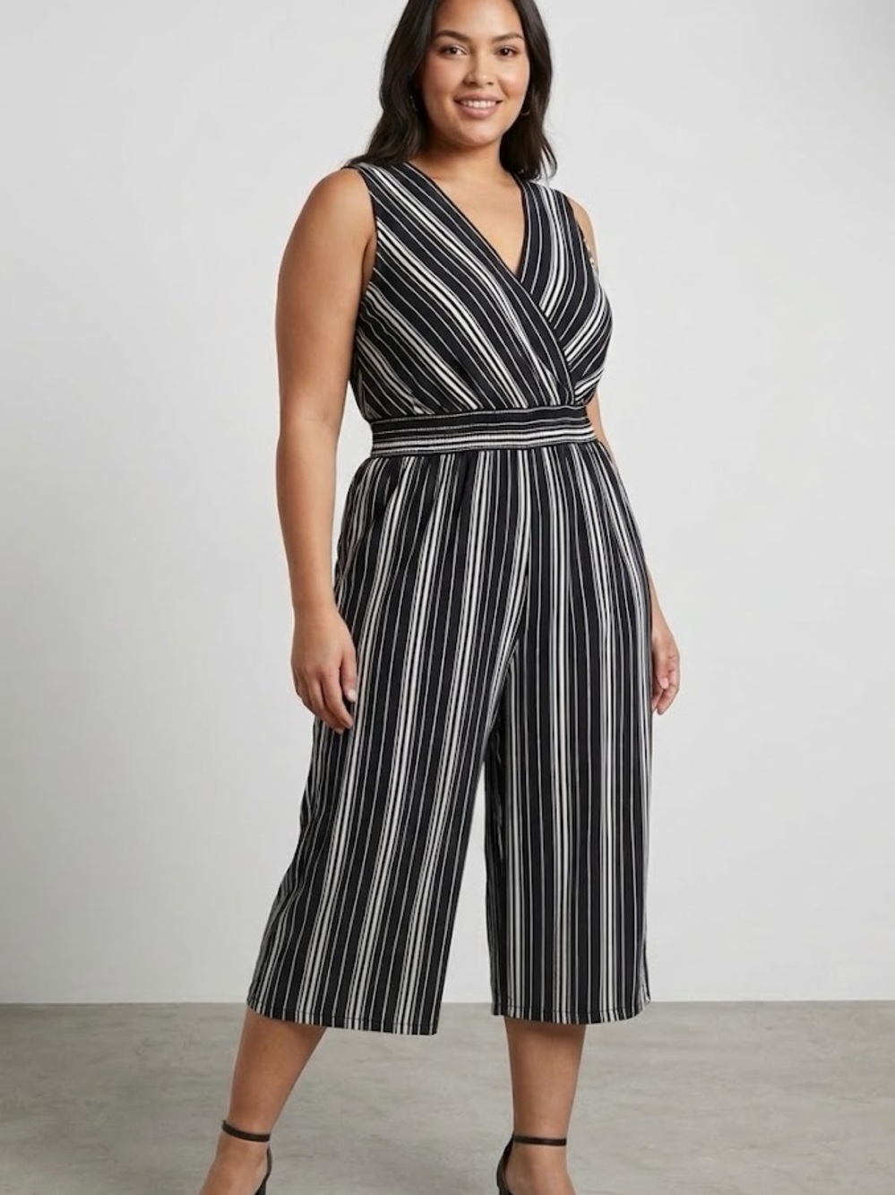 AGB Sleeveless Black & White Striped Jumpsuit XL